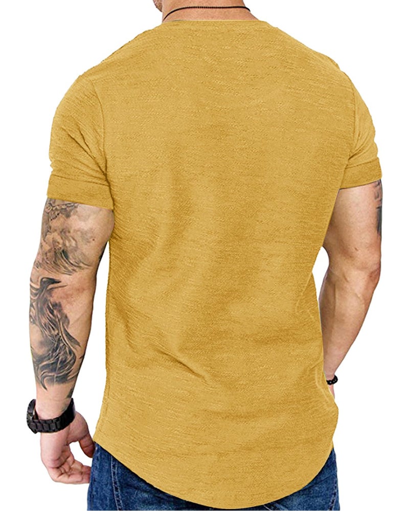 Uni Clau Fashion Mens T Shirt Muscle Gym Workout Athletic Shirt Cotton Tee Shirt Top Yellow Large - Image 3