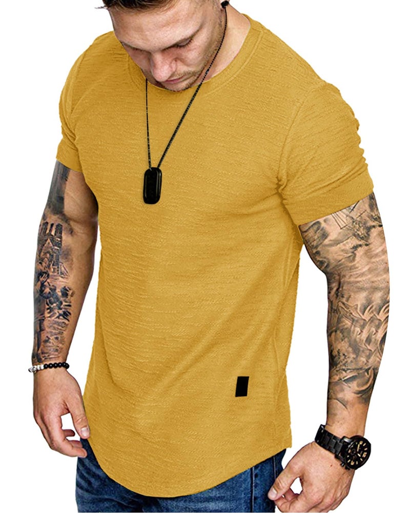 Uni Clau Fashion Mens T Shirt Muscle Gym Workout Athletic Shirt Cotton Tee Shirt Top Yellow Large - Image 1