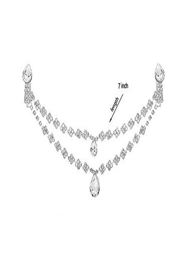Suoirblss Women Fashion Rhinestone Double Chain Headpiece Silver Crystal Headpiece Pendant Headband Bridal Forehead Chain For Wedding Party Prom (B)  - Image 4