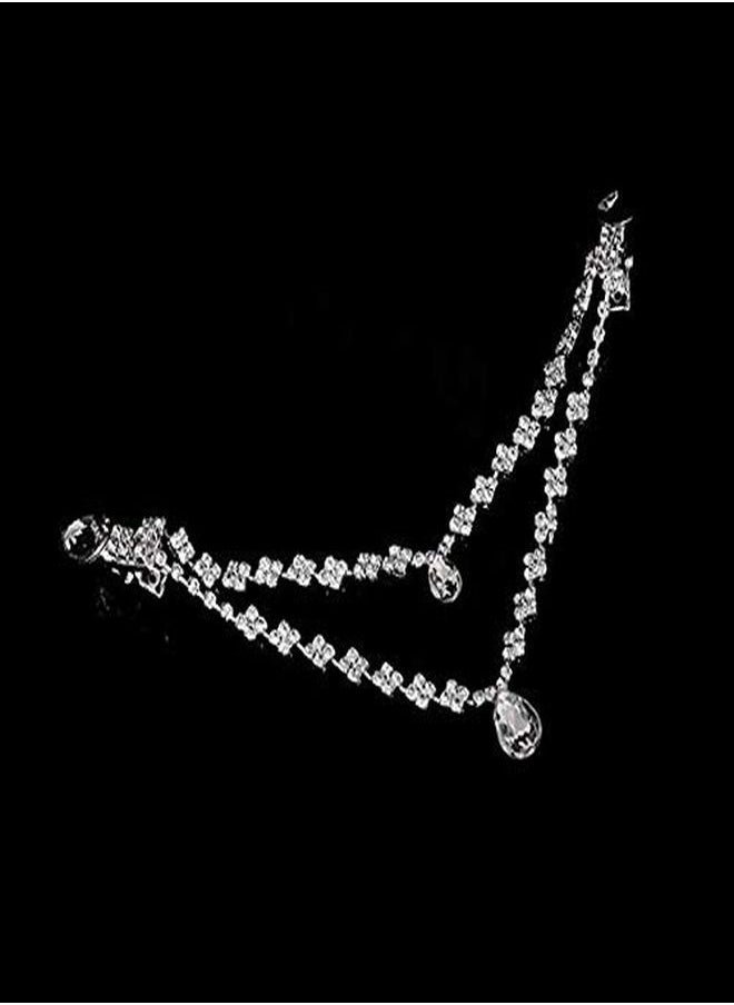 Suoirblss Women Fashion Rhinestone Double Chain Headpiece Silver Crystal Headpiece Pendant Headband Bridal Forehead Chain For Wedding Party Prom (B)  - Image 3