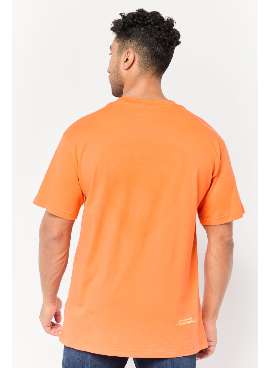 LAMBORGHINI Men Crew Neck Short Sleeve Graphic Print T-Shirts, Orange  - Image 4