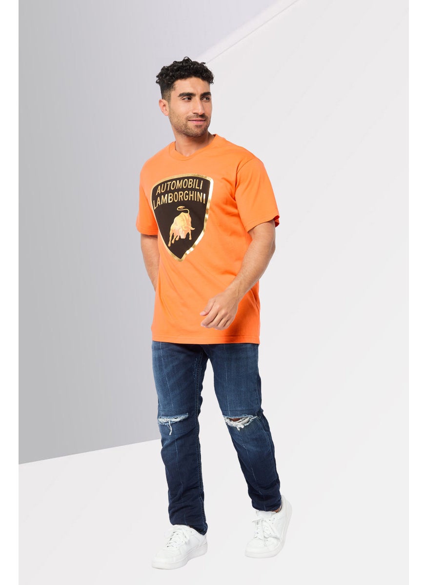 LAMBORGHINI Men Crew Neck Short Sleeve Graphic Print T-Shirts, Orange  - Image 2