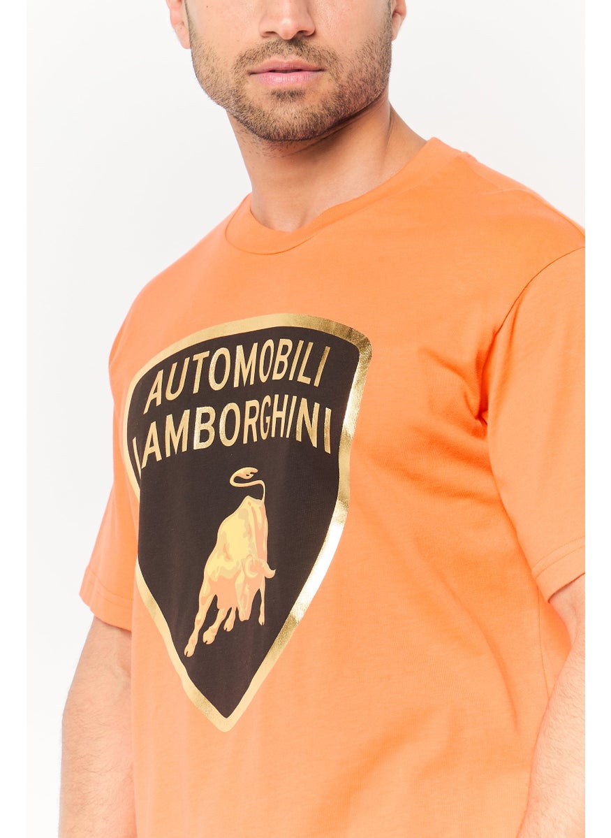LAMBORGHINI Men Crew Neck Short Sleeve Graphic Print T-Shirts, Orange  - Image 3