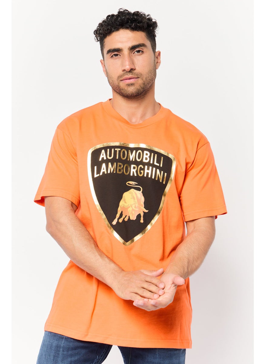 LAMBORGHINI Men Crew Neck Short Sleeve Graphic Print T-Shirts, Orange  - Image 1