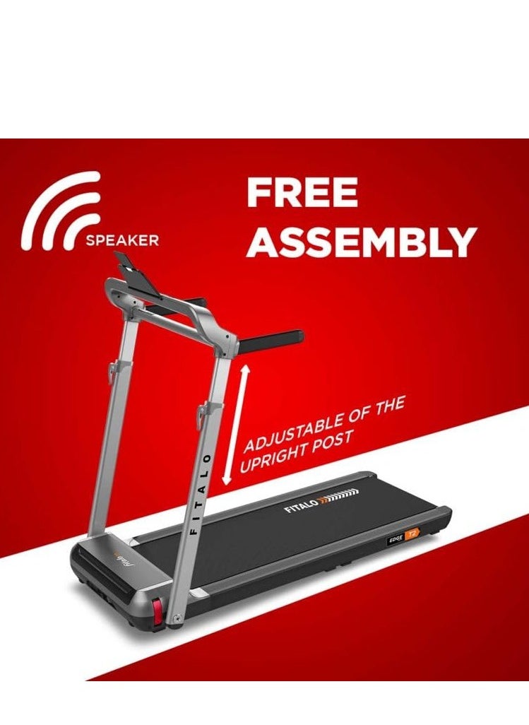 PowerMax Fitness - Fitalo Edge T2 (3.0HP Peak) DC Motorised Foldable Running Deck Treadmill for Home Use | Max user 90 KG, LED Display, Compact Running Machine, Adjutable Upright Post, Hand Pulse, Speaker, Free Assembly - Image 1