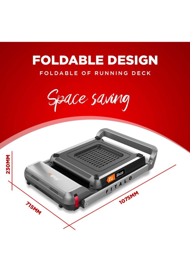 PowerMax Fitness - Fitalo Edge T2 (3.0HP Peak) DC Motorised Foldable Running Deck Treadmill for Home Use | Max user 90 KG, LED Display, Compact Running Machine, Adjutable Upright Post, Hand Pulse, Speaker, Free Assembly - Image 1
