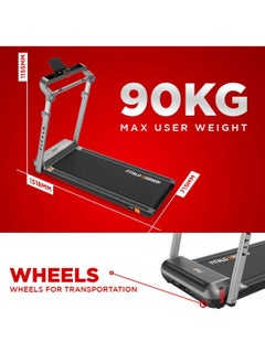 PowerMax Fitness Fitalo Edge T2 (3.0HP Peak) DC Motorised Foldable Running Deck Treadmill for Home Use | Max user 90 KG, LED Display, Compact Running Machine, Adjutable Upright Post, Hand Pulse, Speaker, Free Assembly  - Image 3