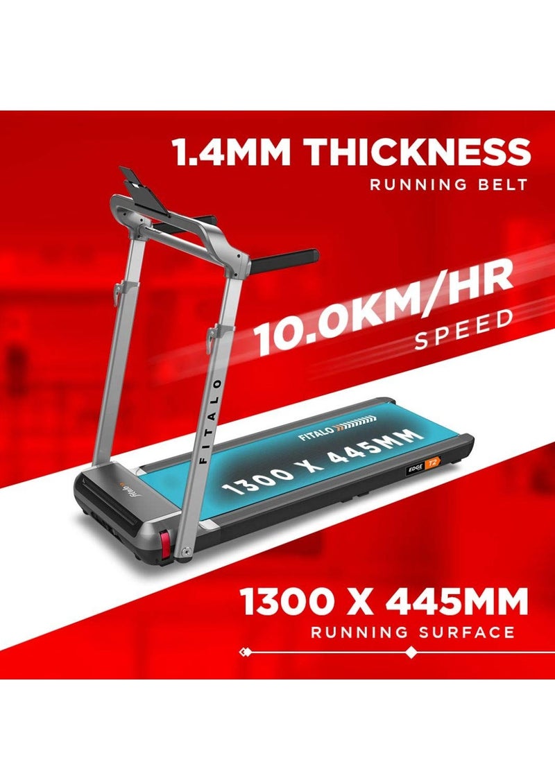 PowerMax Fitness - Fitalo Edge T2 (3.0HP Peak) DC Motorised Foldable Running Deck Treadmill for Home Use | Max user 90 KG, LED Display, Compact Running Machine, Adjutable Upright Post, Hand Pulse, Speaker, Free Assembly - Image 1