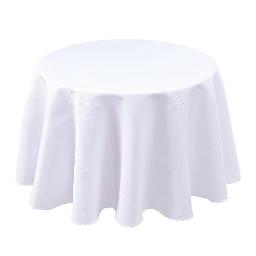 Biscaynebay Textured Fabric Round Tablecloths 70" for Round Tables diameters from 30" to 58", White Water Resistant Folding Table Covers Washable for Dining, Kitchen, Wedding, Parties etc - Image 1