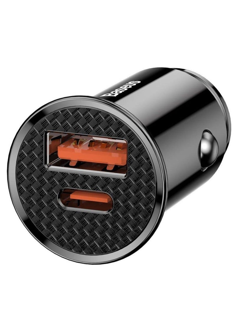 بيسوس شاحن سيارة دائري بلاستيكي A+C 30W PPS باللون الأسود - Image 2