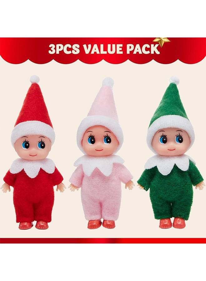 3PCS Christmas Tiny Elf Doll Christmas with 1 red,1 Green and 1 Pink elf Doll,Holiday Decoration Accessories Tiny Gift for Girls Boys Kids Adults - Image 2