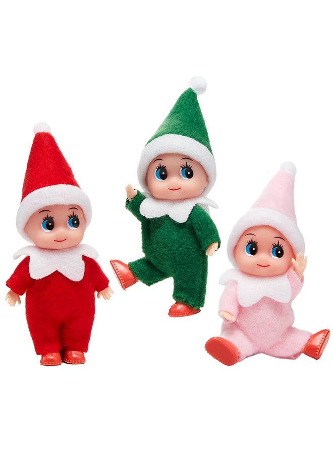 3PCS Christmas Tiny Elf Doll Christmas with 1 red,1 Green and 1 Pink elf Doll,Holiday Decoration Accessories Tiny Gift for Girls Boys Kids Adults - Image 1