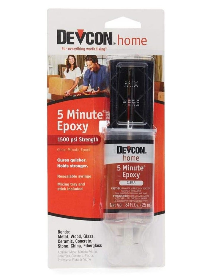 RACO RACO Devcon 5 Minute Epoxy Syringe Tube 1500 Psi Strength Clear