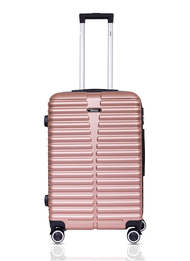MNUK Destiny Checked Luggage | Hardside Soft Handle Trolley with TSA Lock |Double 360° 8 Wheeler| Medium-24 Inch,Gold