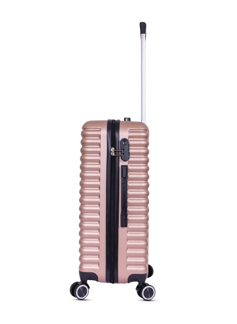 MNUK - Destiny Checked Luggage | Hardside Soft Handle Trolley with TSA Lock |Double 360° 8 Wheeler| Medium-24 Inch,Gold - Image 1