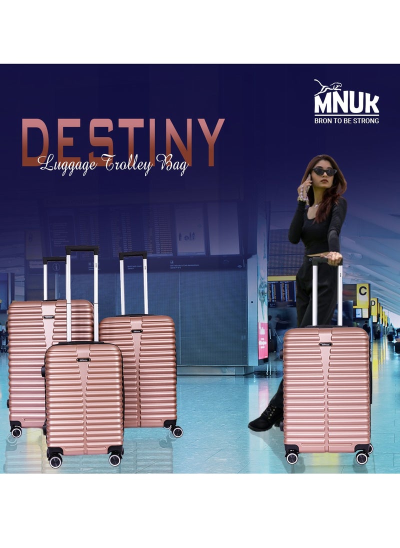 MNUK - Destiny Checked Luggage | Hardside Soft Handle Trolley with TSA Lock |Double 360° 8 Wheeler| Medium-24 Inch,Gold - Image 1