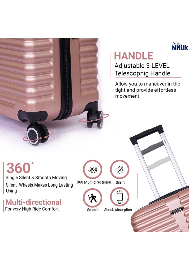 MNUK - Destiny Checked Luggage | Hardside Soft Handle Trolley with TSA Lock |Double 360° 8 Wheeler| Medium-24 Inch,Gold - Image 1