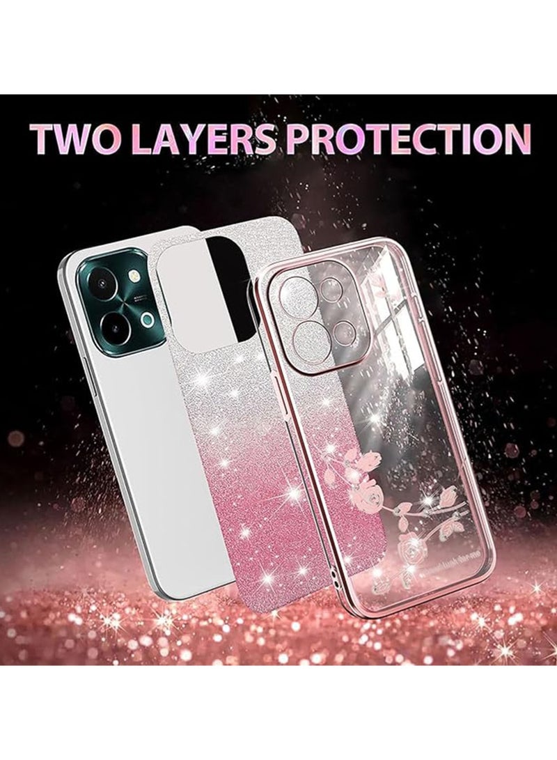 WRISTWISE Case Cover for Redmi 15C, Shiny Gradient Color Phone Case, Elegant Rose Pattern, Ultra-Thin Soft Silicone TPU Bumper Shockproof Protective Cover (Pink) - Image 2