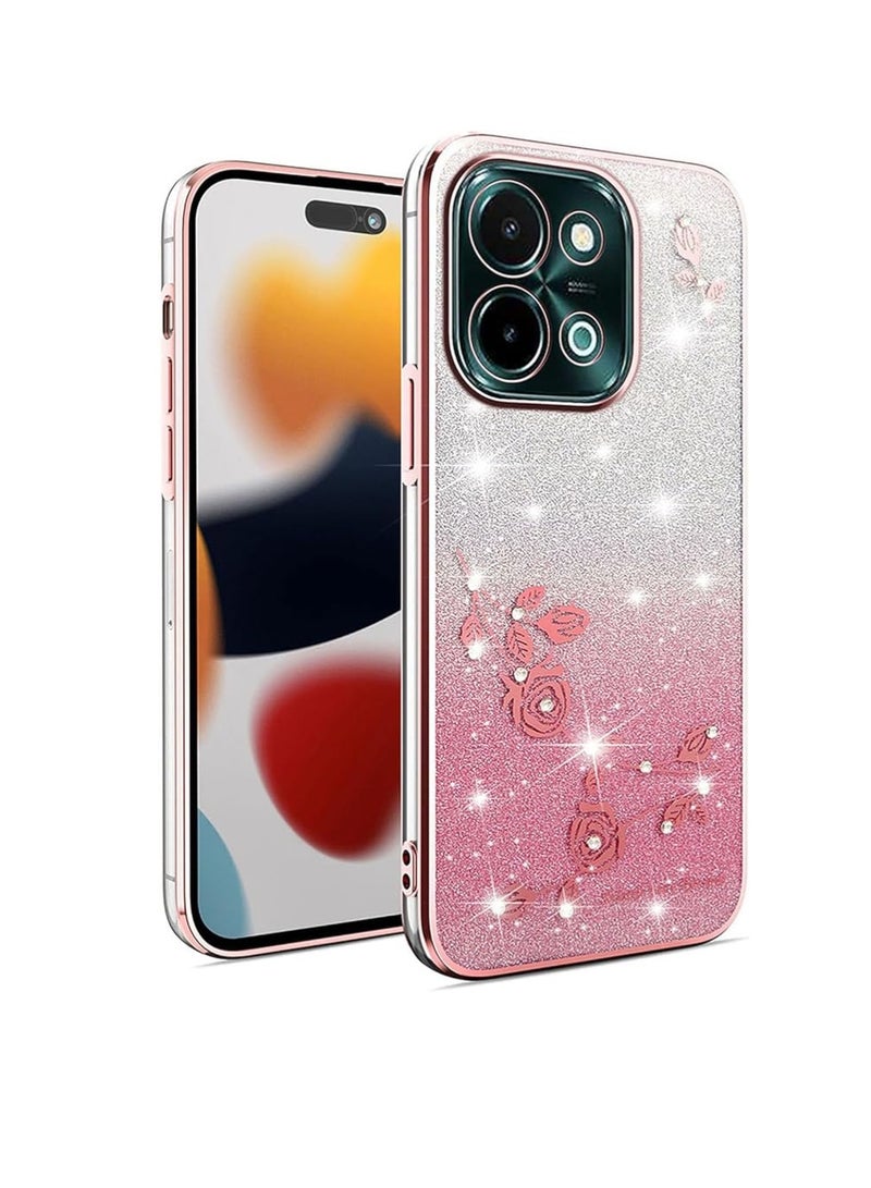 WRISTWISE Case Cover for Redmi 15C, Shiny Gradient Color Phone Case, Elegant Rose Pattern, Ultra-Thin Soft Silicone TPU Bumper Shockproof Protective Cover (Pink) - Image 1