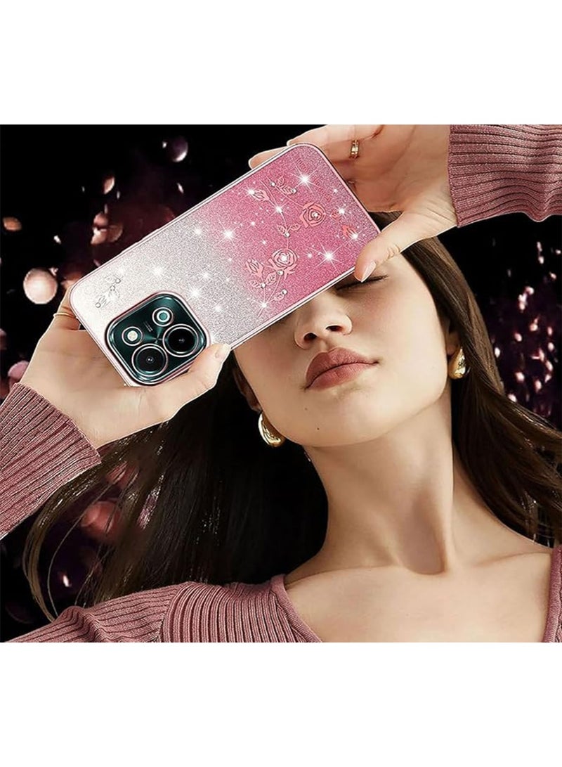 WRISTWISE Case Cover for Redmi 15C, Shiny Gradient Color Phone Case, Elegant Rose Pattern, Ultra-Thin Soft Silicone TPU Bumper Shockproof Protective Cover (Pink) - Image 5