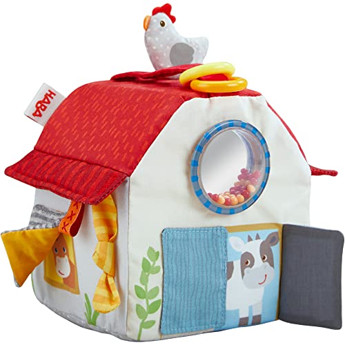 HABA Sensory Play Cube Farmyard Infant Toys for Tummy Time and Best Toys for Baby Development for 6 Months with Rattle Crinkle Sounds and Tactile Effects - Image 1