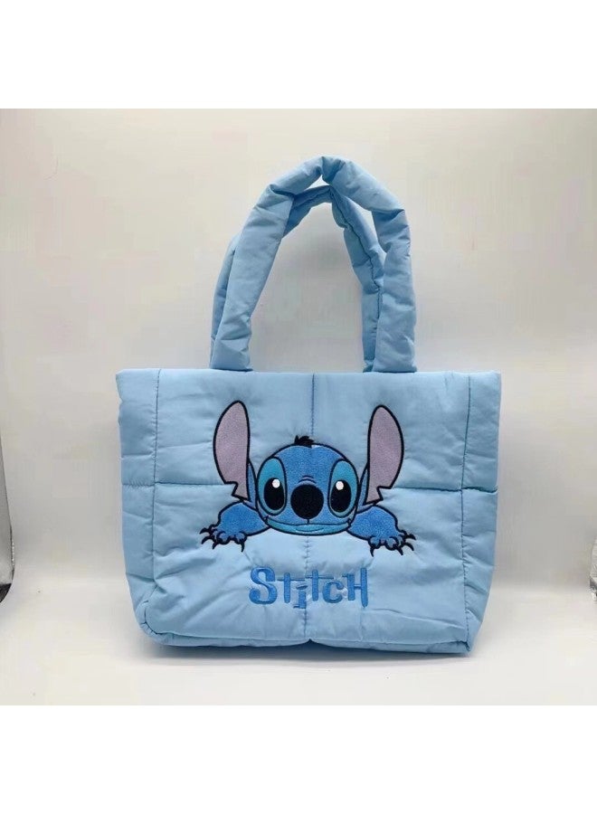 Cartoon Sanrio Down Cloth Handbag Cute Kuromi Tote Bag Meruti Shoulder Bag For Women-Color:Blue Stitch (order In Multiples Of 5)-Height:36*28cm (minimum Order Of 5 Pieces Per Style) - Image 1