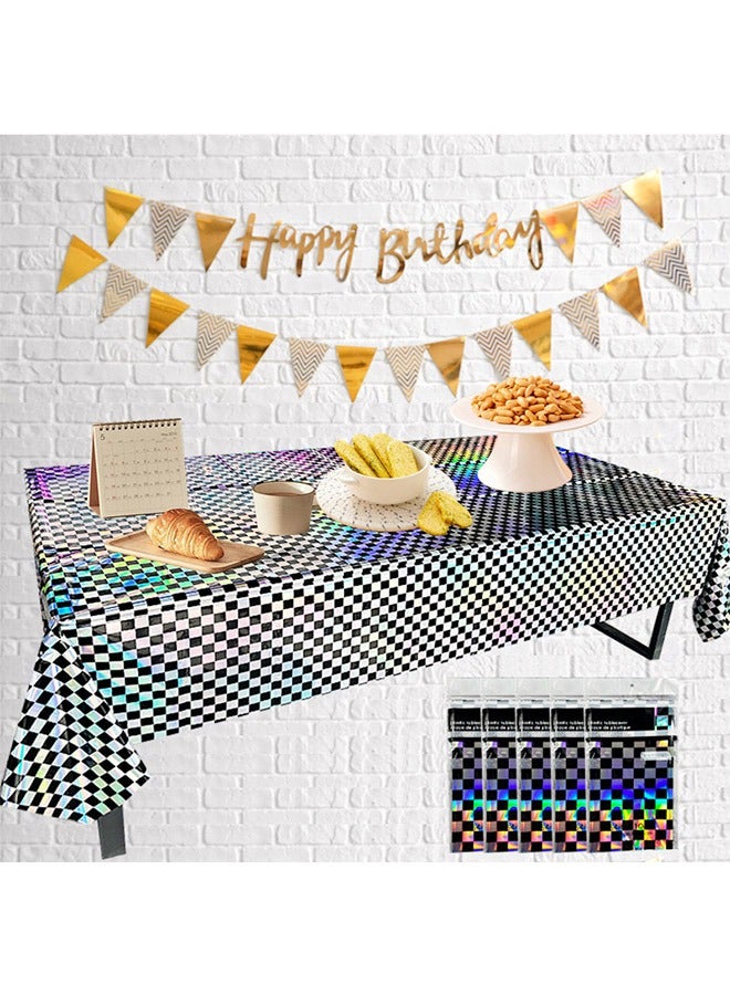 2-Pack Laser Black and White Lattice Plastic Tablecloths, Shiny Disposable Laser Rectangular Tablecloths, Suitable For Party Decoration Birthday Wedding  - Image 2