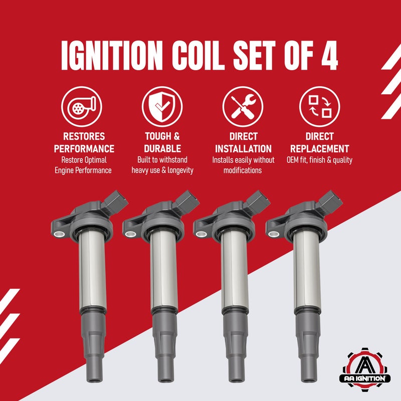 AA Ignition Replacement Ignition Coil Pack Set of 4 - Compatible with Toyota, Lexus, Scion - 1.8L L4 Corolla, Matrix, Prius, V, Plug-In, Vibe, xD, CT200h - Replaces 90919-02252, 90919-02258, UF596, UF619, C1714 - Image 2