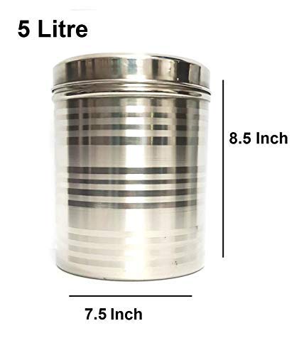RJ kitchenware Store Stainless Steel Container - 5 Litre, 1 Piece, Silver Stainless Steel Round Dabba Canister Container 5 KG Food/Dough/Liquid Capacity NO Joints Storage Box - Image 3