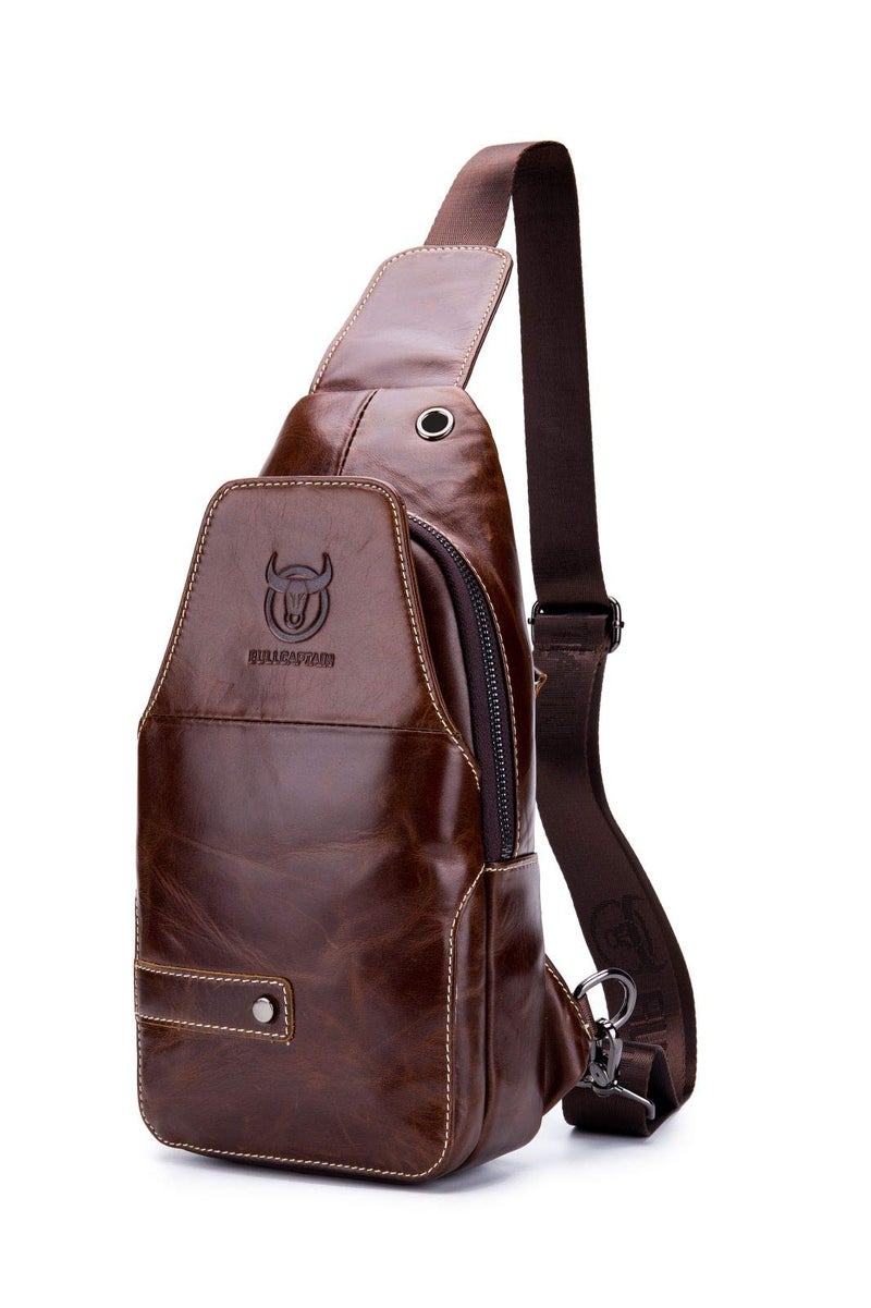 BULLCAPTAIN Sling Bag Men Leather, Chest Bag Crossbody Shoulder Business Backpack Outdoor - Image 1