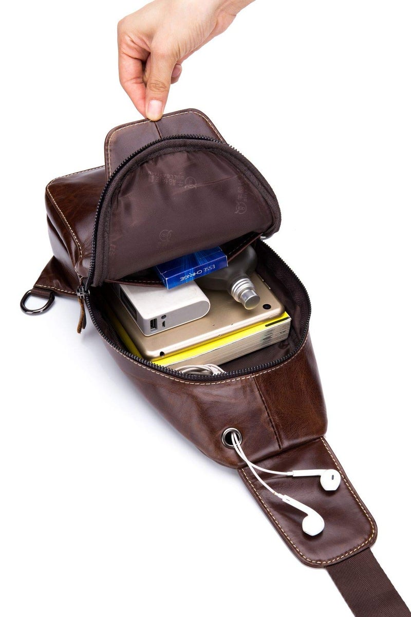 BULLCAPTAIN Sling Bag Men Leather, Chest Bag Crossbody Shoulder Business Backpack Outdoor - Image 3