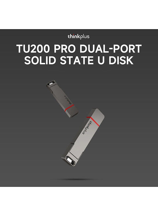 thinkplus TU200 Pro 512GB USB3.2/Type-C Dual-port Portable Solid State U Disk Metal USB Flash Drive High-speed Transmission Grey