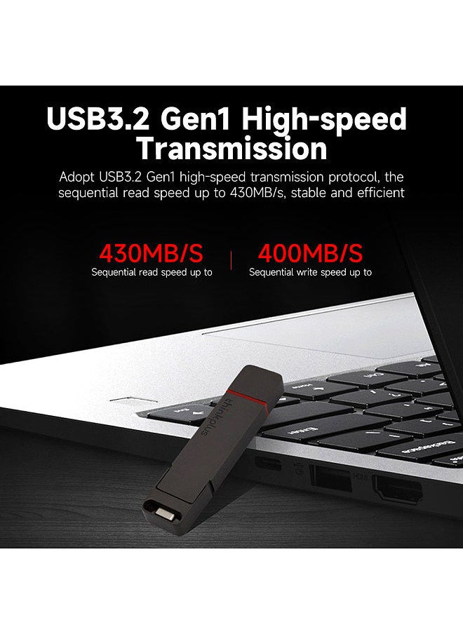 thinkplus TU200 Pro 512GB USB3.2/Type-C Dual-port Portable Solid State U Disk Metal USB Flash Drive High-speed Transmission Grey