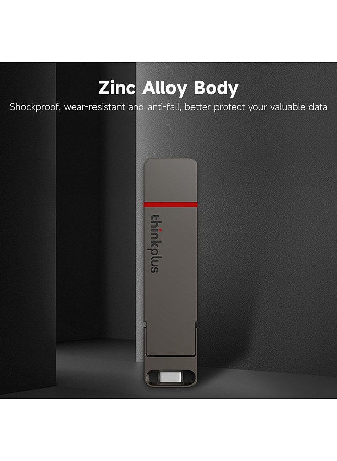 thinkplus TU200 Pro 512GB USB3.2/Type-C Dual-port Portable Solid State U Disk Metal USB Flash Drive High-speed Transmission Grey