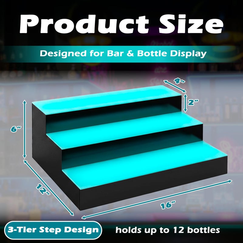 Royxen LED Lighted Liquor Bottle Shelf 3 Tier, 16 Inch Bar Shelf with Remote, Bottle Stand Multi-Color Lighting Modes for Bars - Image 3