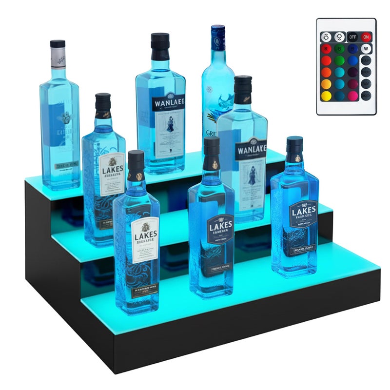 Royxen LED Lighted Liquor Bottle Shelf 3 Tier, 16 Inch Bar Shelf with Remote, Bottle Stand Multi-Color Lighting Modes for Bars - Image 1