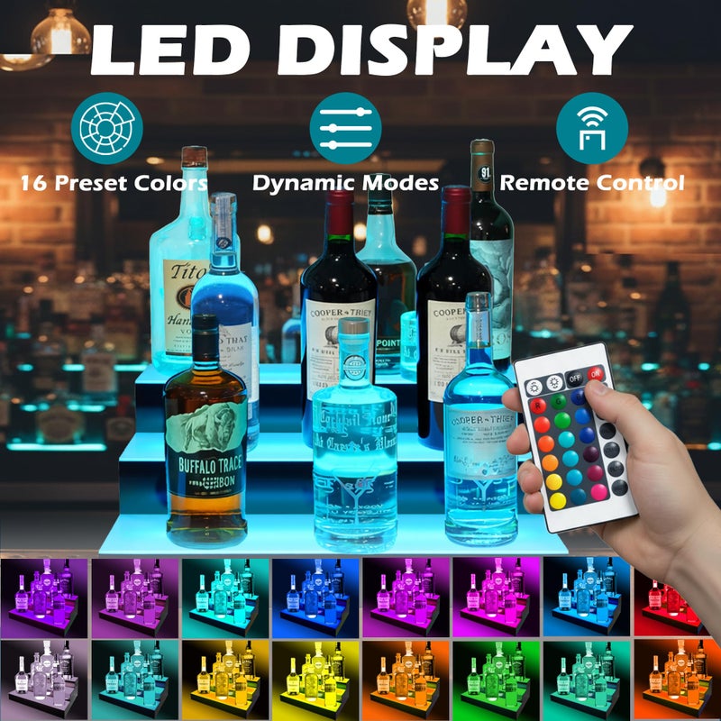 Royxen LED Lighted Liquor Bottle Shelf 3 Tier, 16 Inch Bar Shelf with Remote, Bottle Stand Multi-Color Lighting Modes for Bars - Image 4
