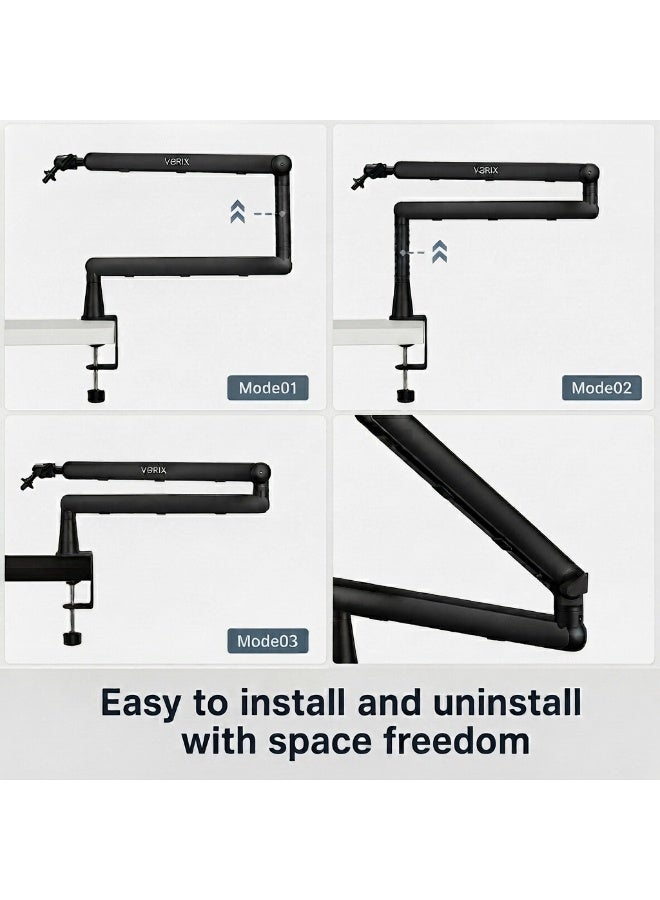 VORIX 2-in-1 Microphone Boom Arm Stand, Height Adjustable Low Profile & High Profile Metal Mic Arm with 360° Rotation, Built-in Cable Management, Heavy-Duty C-Clamp, 3/8" & 5/8" Adapter, Supports Up to 2.5kg - Image 5