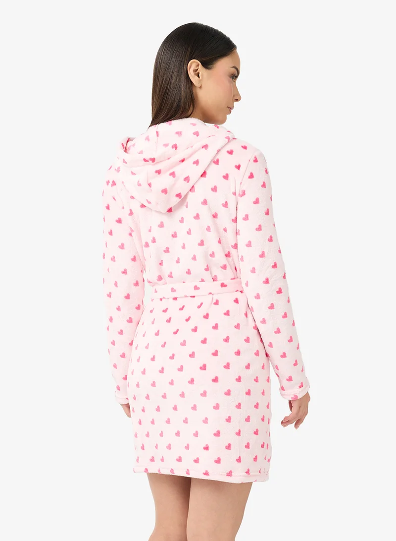 Ginger Plush Heart Print Robe