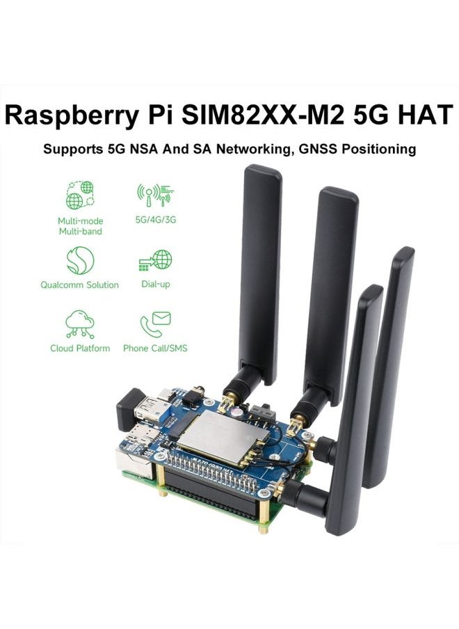Generic Waveshare SIM8262E-M2 5G HAT For Raspberry Pi, Quad Antennas 5G NSA, 5G/4G/3G Compatible(23254)  - Image 2