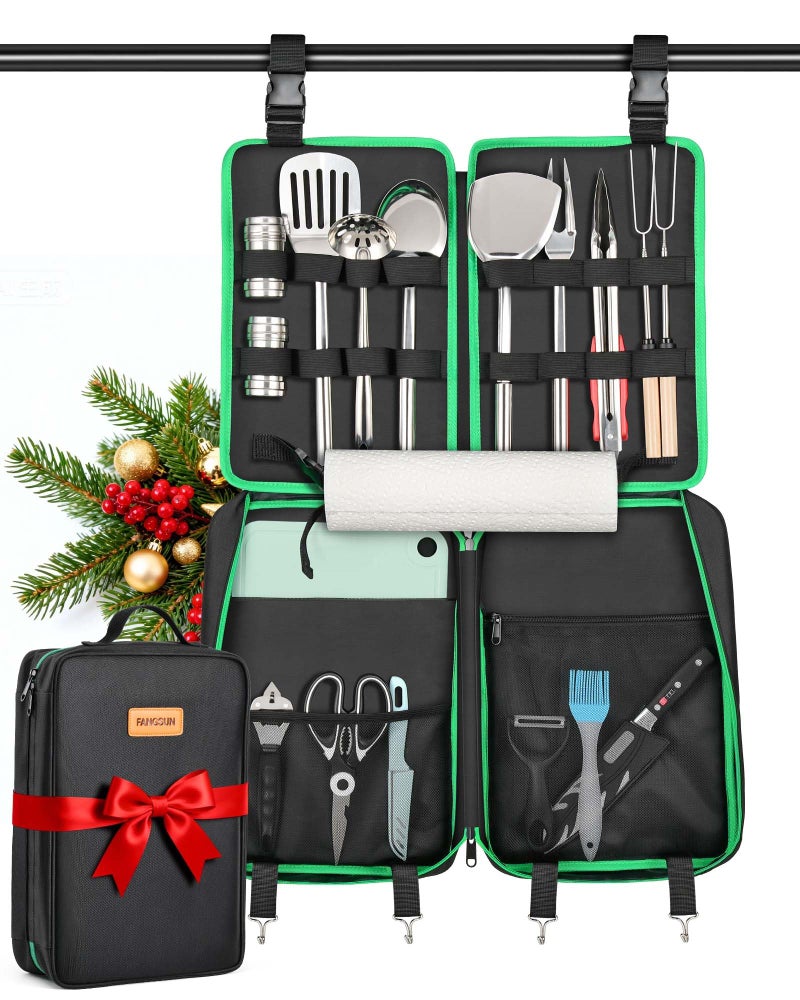 FANGSUN Camping Cooking Utensils, 16 PCS Portable Camping Kitchen Set with Grill Accessories, Camp Gifts for Men Dad, New Yearâ€˜s Presents for RV, Hiking, Picnic, Backpacking - Image 1