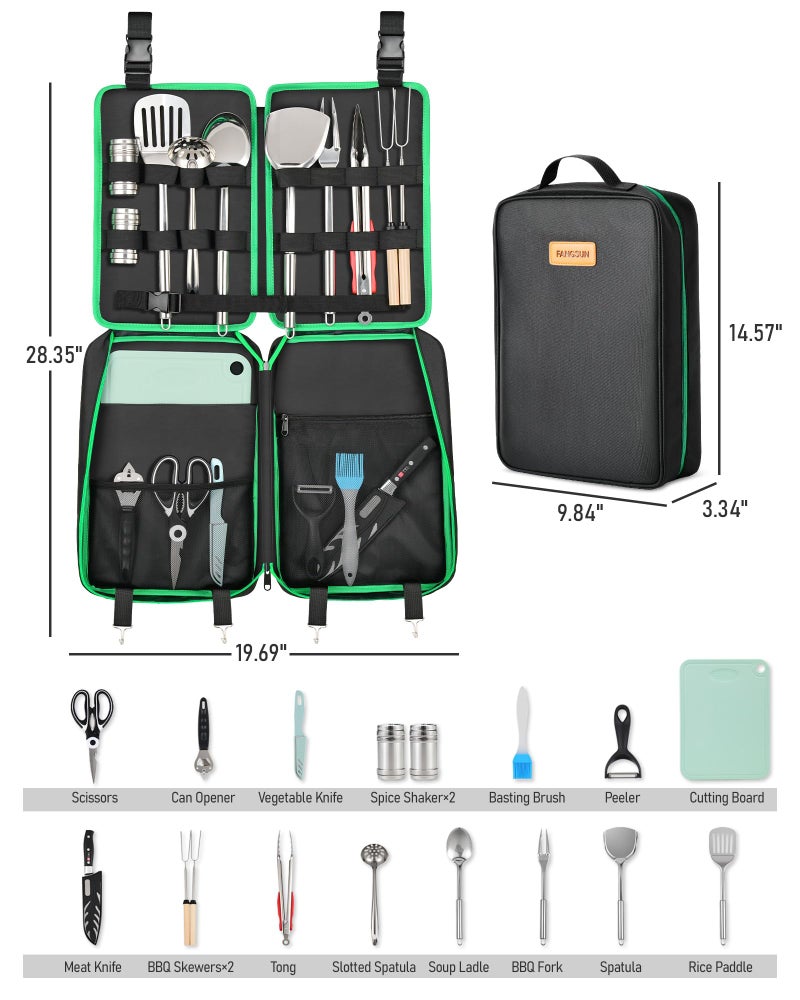 FANGSUN Camping Cooking Utensils, 16 PCS Portable Camping Kitchen Set with Grill Accessories, Camp Gifts for Men Dad, New Yearâ€˜s Presents for RV, Hiking, Picnic, Backpacking - Image 2