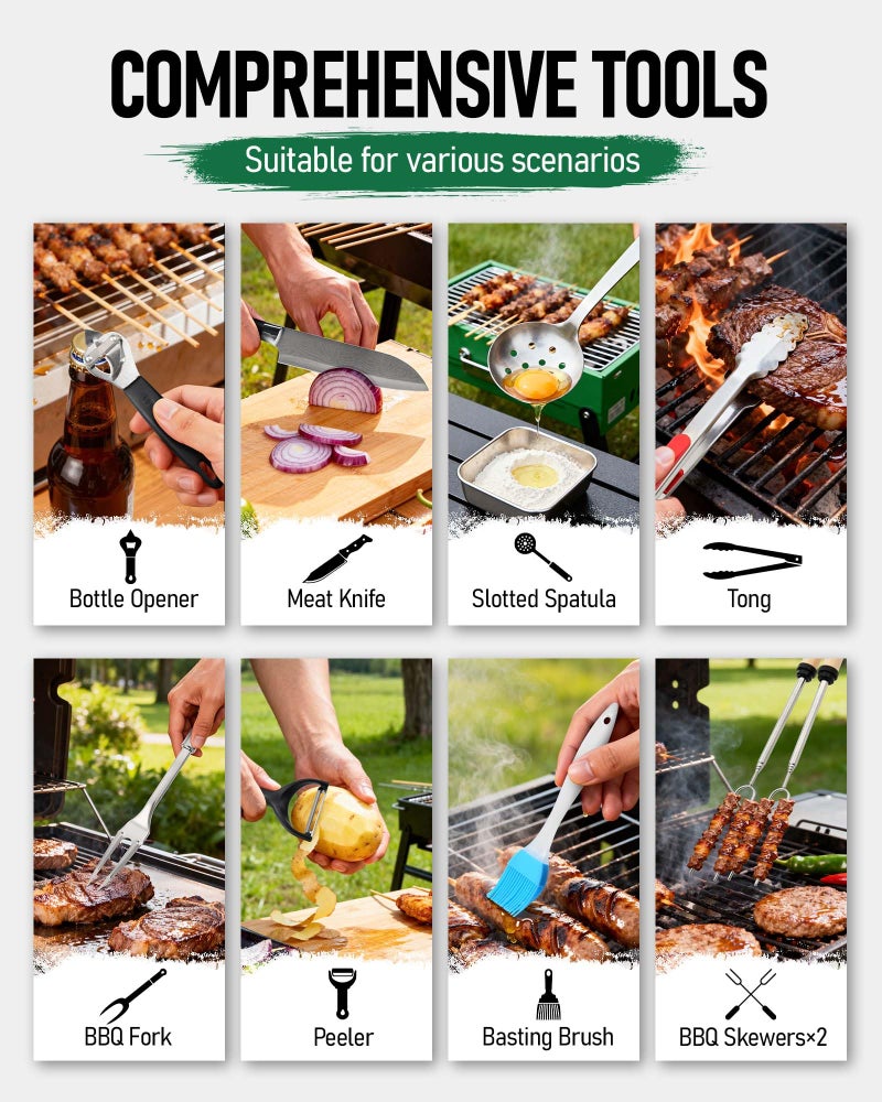 FANGSUN Camping Cooking Utensils, 16 PCS Portable Camping Kitchen Set with Grill Accessories, Camp Gifts for Men Dad, New Yearâ€˜s Presents for RV, Hiking, Picnic, Backpacking - Image 5