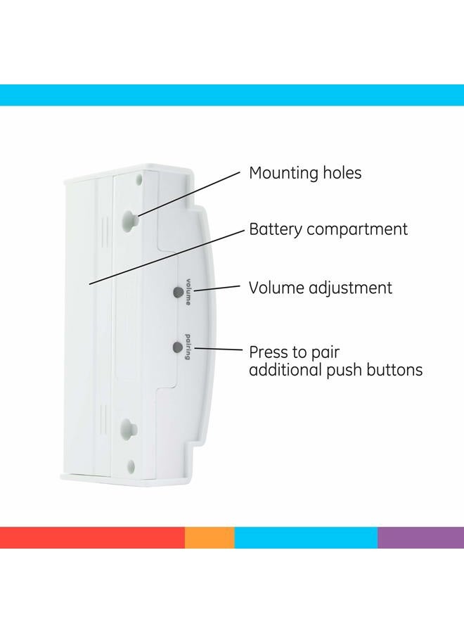 GE Wireless Doorbell Kit,Battery-Operated Receiver,1 Push Button door bell,2 Melodies,4 Volume Levels doorbell chime,classroom doorbell,150 Ft Range,Mountable,White,19247 - Image 3