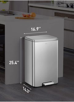 EKO EKO Madison Matte Stainless 50 Liter/13.2 Gallon Step Trash Can w/Inner Liner - Fingerprint Resistant Finish  - Image 5