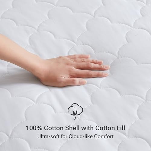 Sleep Philosophy Full Mattress Pad, Cotton Mattress Protector Classic Cloud Quilted Bed Cover, All Natural Breathable Mattress Topper Fitted Pocket Fits Up to 16", Machine Washable, White - Image 2