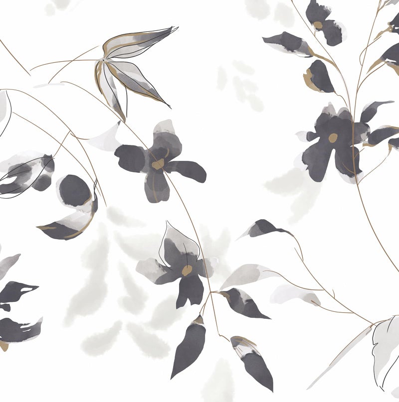 HeloHo Black and White Peel and Stick Wallpaper Modern Floral Wallpaper Leaf Self Adhesive Removable Wall Paper Boho Waterproof Contact Paper for Bathroom Living Room Bedroom Decor 15.35in x 78.7in - Image 1