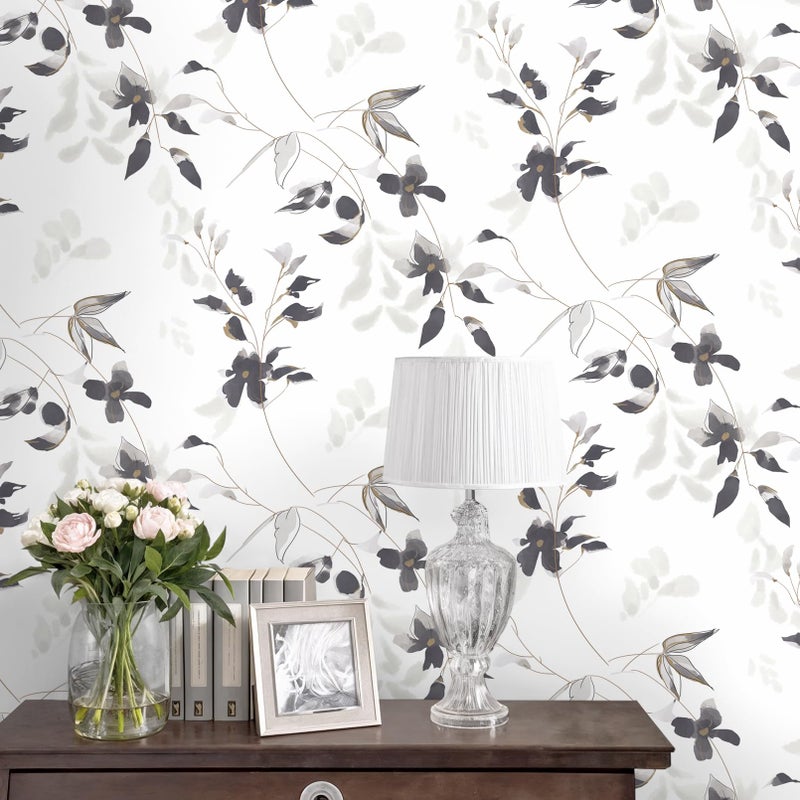 HeloHo Black and White Peel and Stick Wallpaper Modern Floral Wallpaper Leaf Self Adhesive Removable Wall Paper Boho Waterproof Contact Paper for Bathroom Living Room Bedroom Decor 15.35in x 78.7in - Image 5