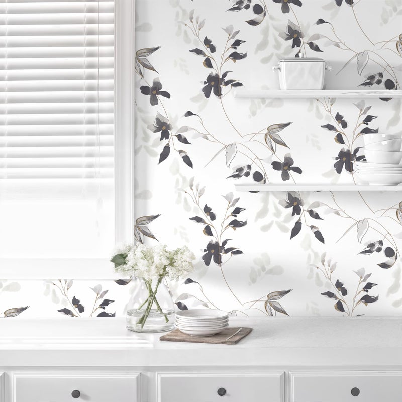 HeloHo Black and White Peel and Stick Wallpaper Modern Floral Wallpaper Leaf Self Adhesive Removable Wall Paper Boho Waterproof Contact Paper for Bathroom Living Room Bedroom Decor 15.35in x 78.7in - Image 3