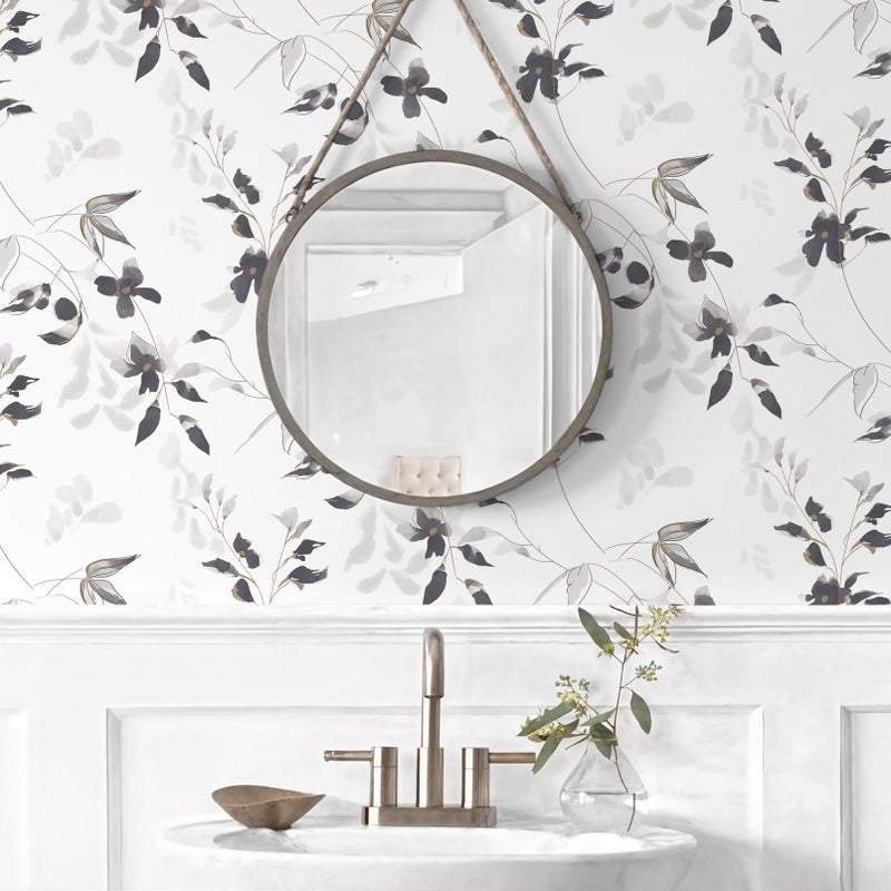 HeloHo Black and White Peel and Stick Wallpaper Modern Floral Wallpaper Leaf Self Adhesive Removable Wall Paper Boho Waterproof Contact Paper for Bathroom Living Room Bedroom Decor 15.35in x 78.7in - Image 4